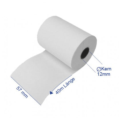 100 Rollen Thermorollen 57mm x 40m x 12 mm Kassenrollen Bonrollen Thermopapier