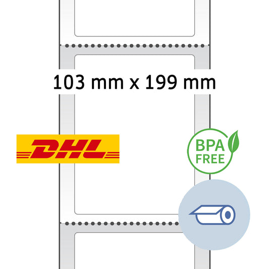 250 Thermo Versand Etiketten - 103 x 199 mm - 1 Rolle - Kern: 25 mm DHL Zebra