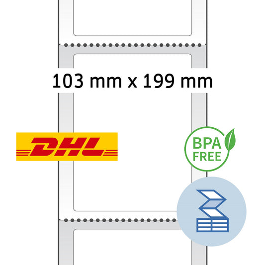 2000 Thermo Versand Etiketten 103 x 199 mm Leporello gefalzt Aufkleber DHL Zebra