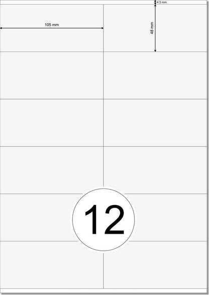 1200 Etiketten 105 x 48 mm auf DIN A4 Bogen Selbstklebend - 100 Blatt - Weiß