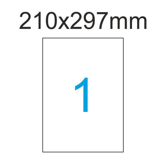 100 Etiketten 210 x 297 mm auf DIN A4 Bogen Selbstklebend - 100 Blatt - Weiß