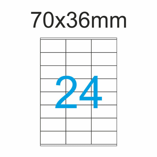 1200 Etiketten 70 x 36 mm auf DIN A4 Bogen Selbstklebend - 50 Blatt - Weiß