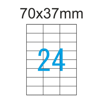 9600 Etiketten 70 x 37 mm auf DIN A4 Bogen Selbstklebend - 400 Blatt - Weiß