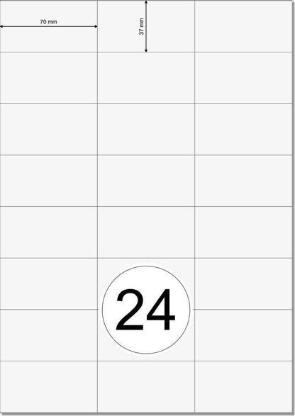 9600 Etiketten 70 x 37 mm auf DIN A4 Bogen Selbstklebend - 400 Blatt - Weiß