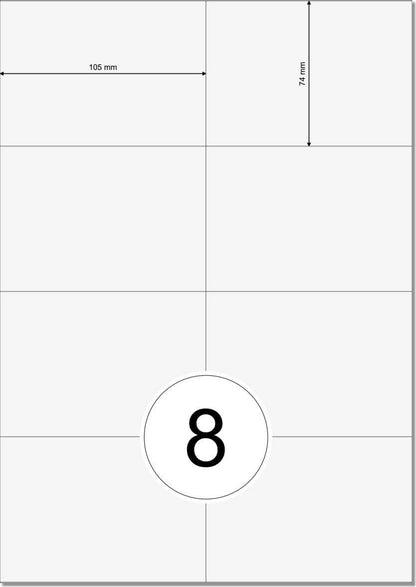 1600 Etiketten 105 x 74 mm auf DIN A4 Bogen Selbstklebend - 200 Blatt - Weiß